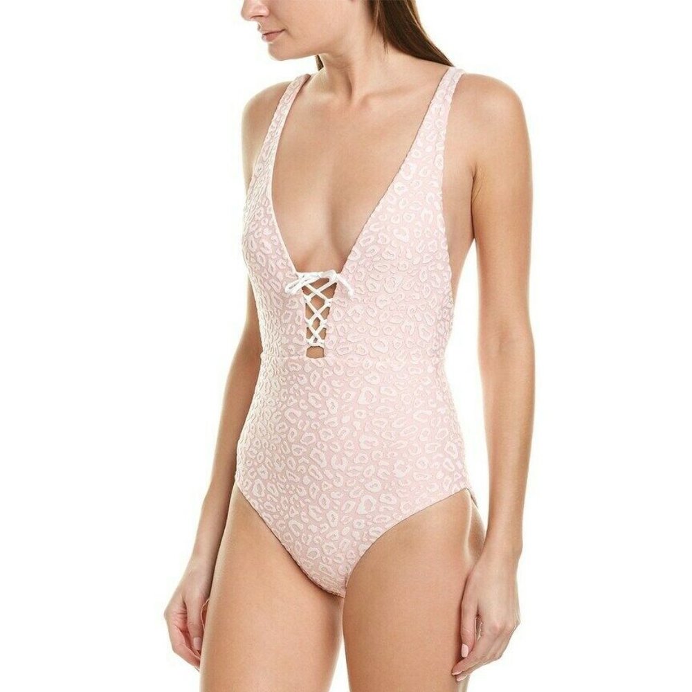 Onia Iona Peach Leopard Tie Front 1Piece Swimsuit